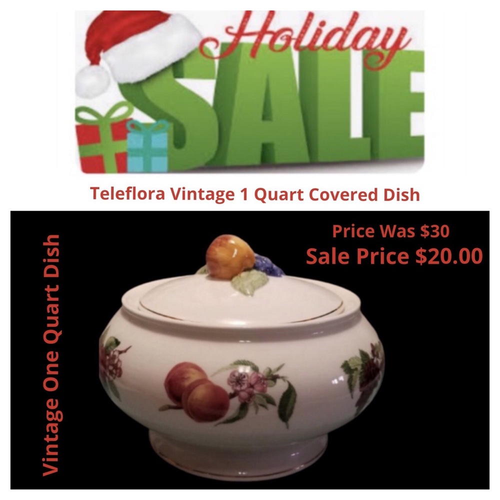 1980's Teleflora Pedestal Fruit Motif w/Lid